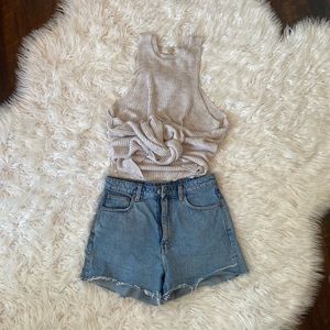 High waist light wash jean shorts